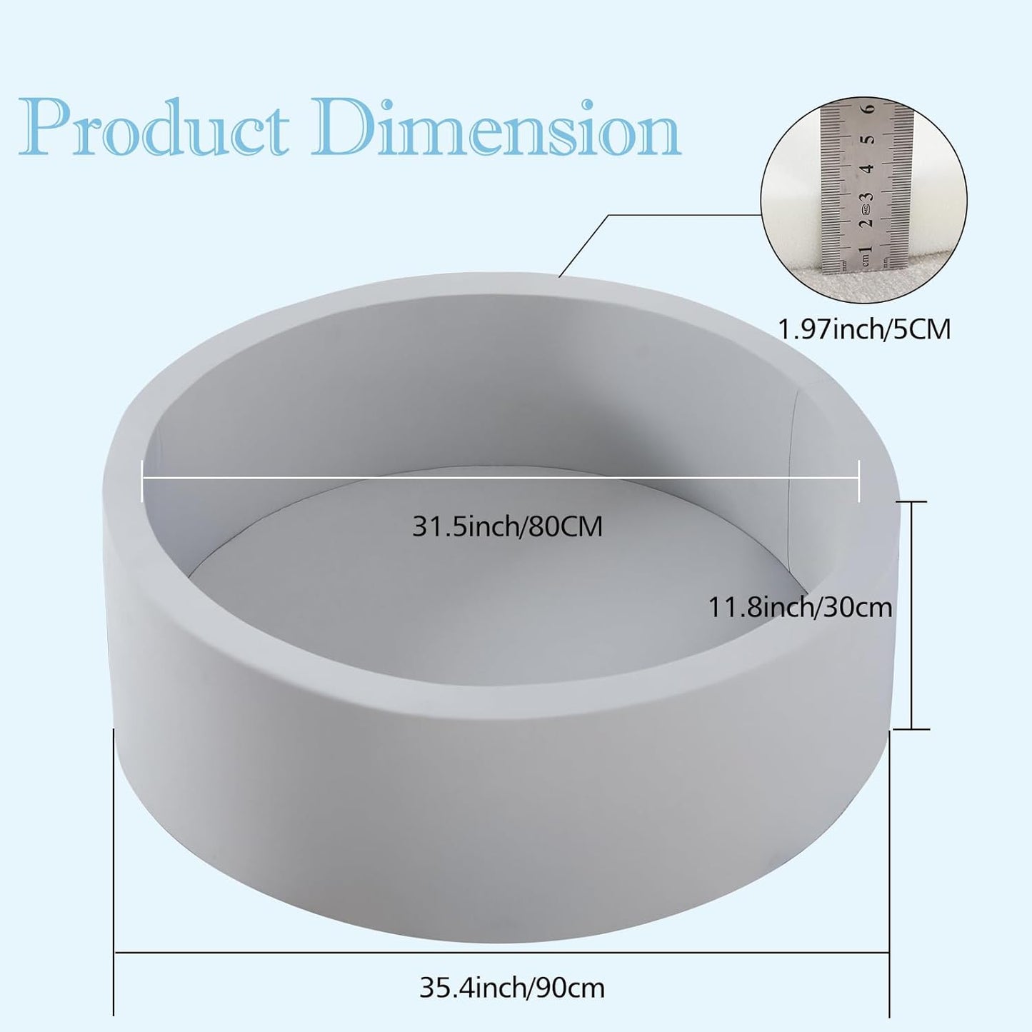 Foam Ball Pit, 35.4"x 11.8" Ball Pits for Toddlers, Soft Round Kiddie Baby Playpen Ball Pool for Kids