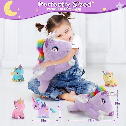 5 Pieces Unicorn Stuffed Animals - 1 Mommy Stuffed Unicorn with 4 Babies - Unicorns Gifts for Girls Ages 3 4 5 6 7 8,