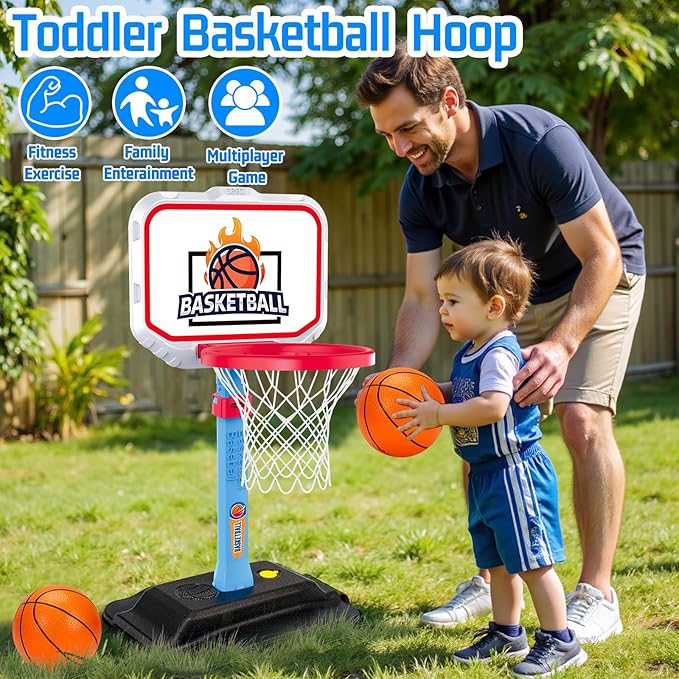 Toddler Basketball Hoop for Kids 1-3, Mini Adjustable Basketball Hoops Indoor with Balls Outdoor Pool Basketball Goal Sports Play