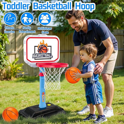Toddler Basketball Hoop for Kids 1-3, Mini Adjustable Basketball Hoops Indoor with Balls Outdoor Pool Basketball Goal Sports Play